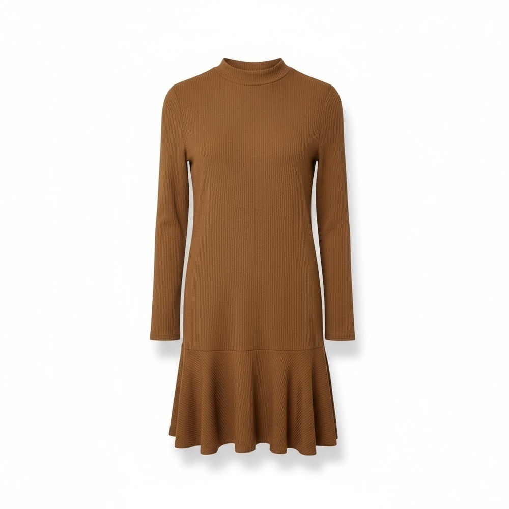 Love Fire Goldenrod Ribbed Long Sleeve Drop Waist Dress | Size Small